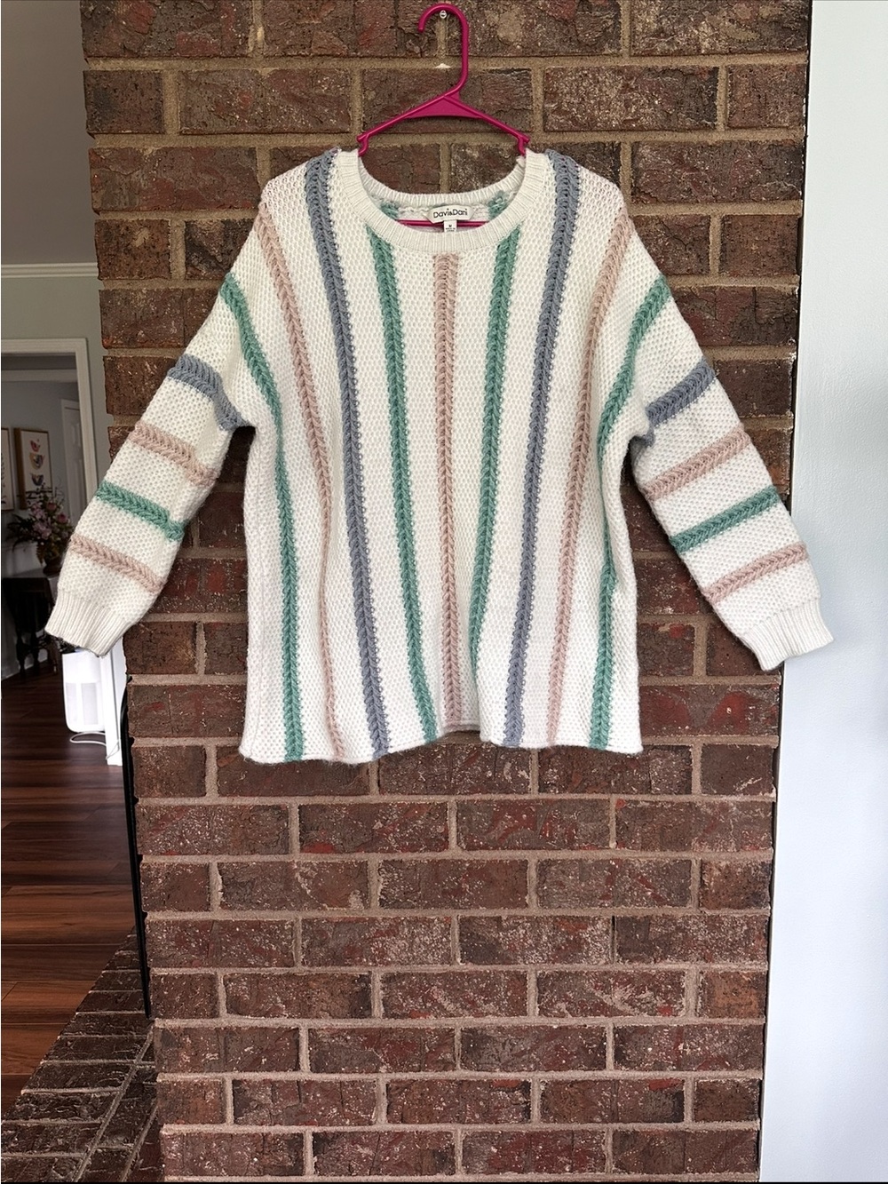 Davi & Dani Pastel Striped Chunky Wool Blend Knit Sweater M